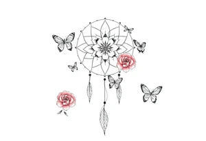 Beautiful Dreamcatcher roses and butterflies tattoo idea