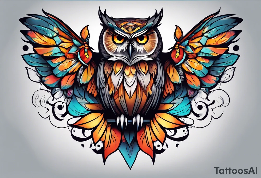 Owl with butterfly body tattoo idea
