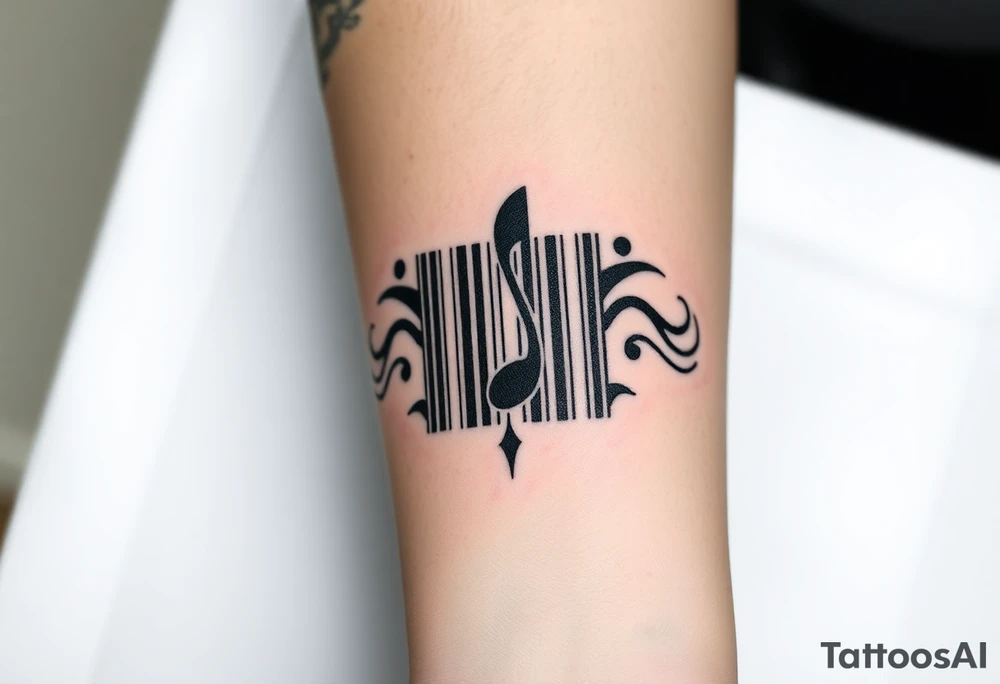 A barcode that transforms into musical notes, representing the harmony of a couple’s love story tattoo idea