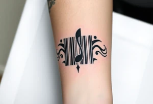 A barcode that transforms into musical notes, representing the harmony of a couple’s love story tattoo idea