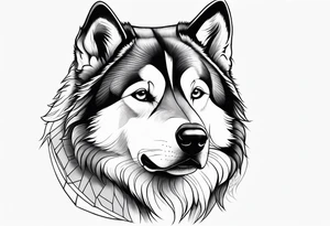 malamute half realistic half geometric tattoo idea