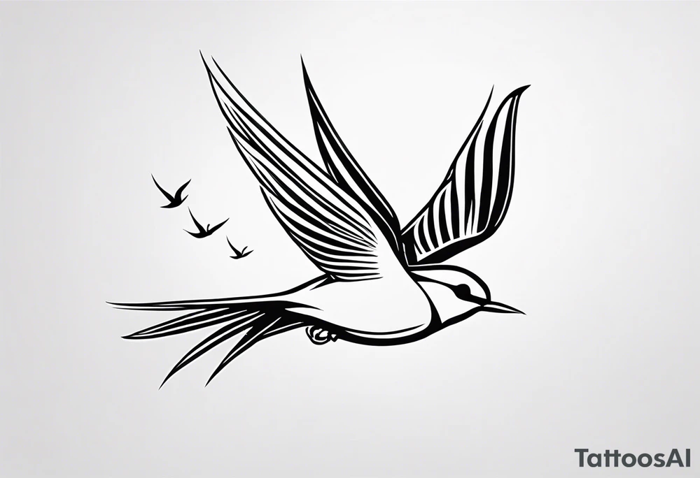Design a forearm tattoo featuring a minimalist swallows in flight, symbolizing freedom and new beginnings tattoo idea