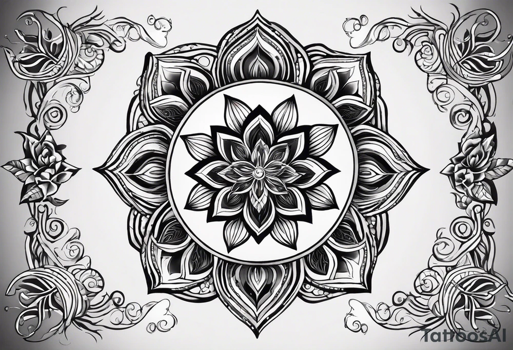 Make a strong and abstract looking combination of a  lotus flower, stone, a science helix and a Greek delta that will take up the upper left portion of my back. you will see within the lotus’s leaves should a rocky area to symbolize strength, a helix to symbolize resiliency and a Greek delta to symbolize transformation. The tattoo should overall represent resiliency and strength and present a strong, firm foundation that displays strength in the face of trauma. Make sure to also be able to identify the rock, the helix and the delta symbol tattoo idea