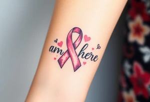 I am here pink ribbon hawaiian theme tattoo idea