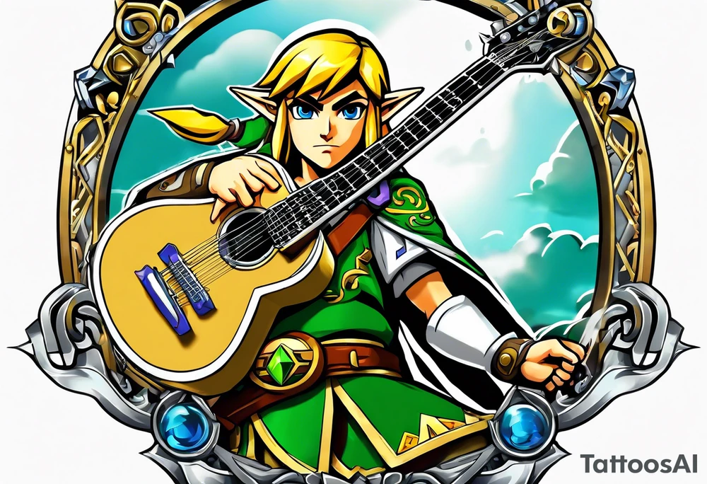 Link from Zelda as a metal guitar player tattoo idea