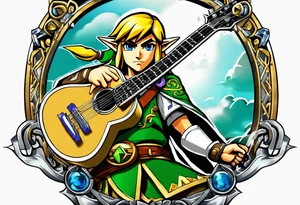 Link from Zelda as a metal guitar player tattoo idea