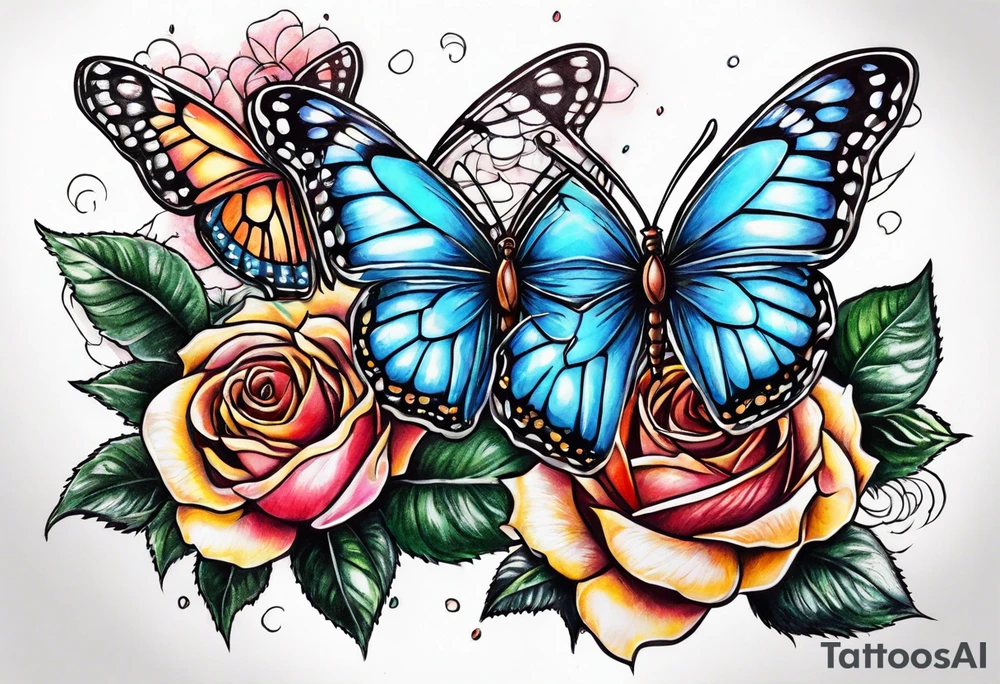 Butterflies flying on roses tattoo idea