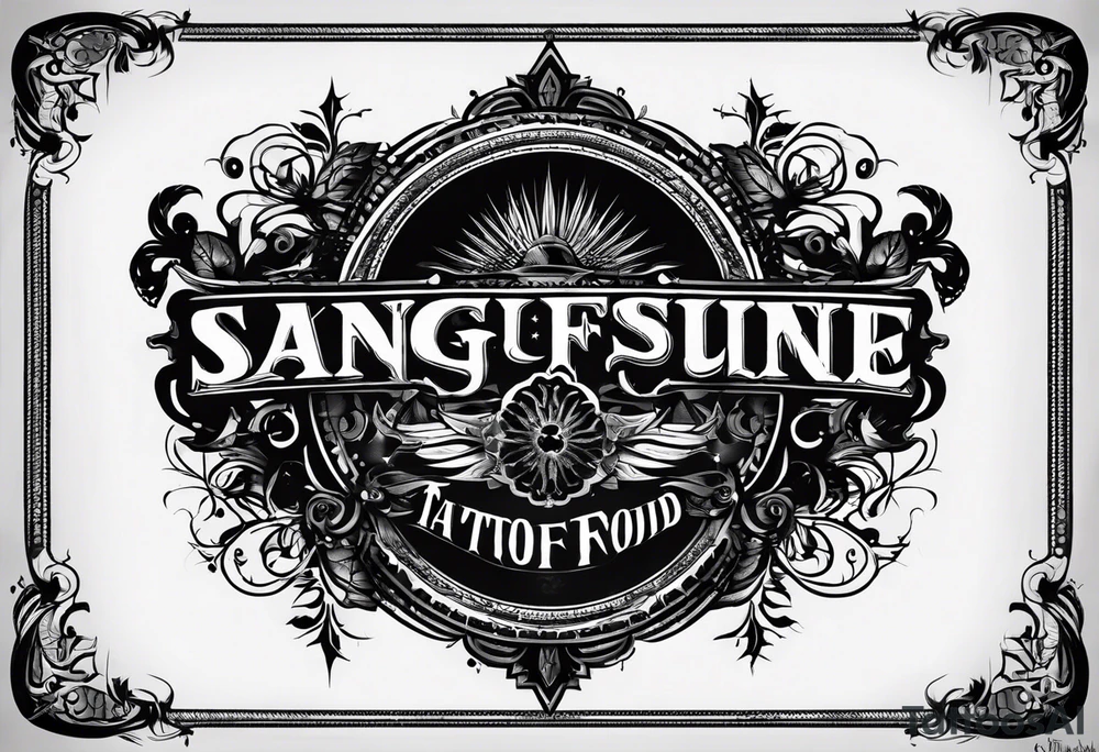 i want a tattoo that has the text 'sang-froid' and 'sanguine'
, with only one sang with minimal visual effects that are gothic, nihilistic and stoic. tattoo idea