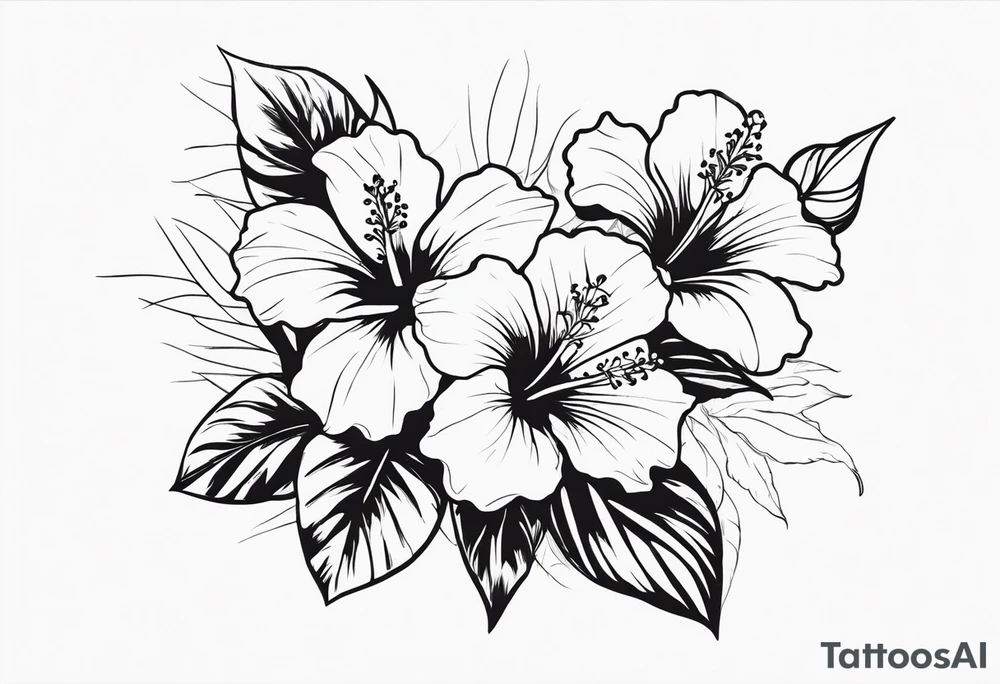 hibiscus and lily flowers in the background with an absent cross overlapping it tattoo idea