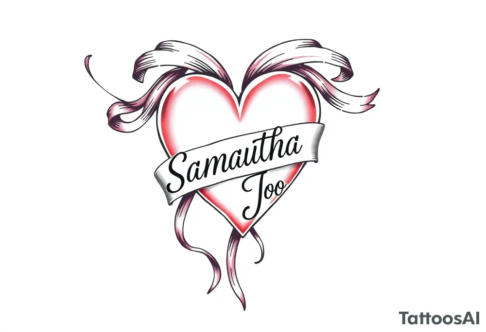 heart with flowing ribbons with the name Samantha Jo tattoo idea