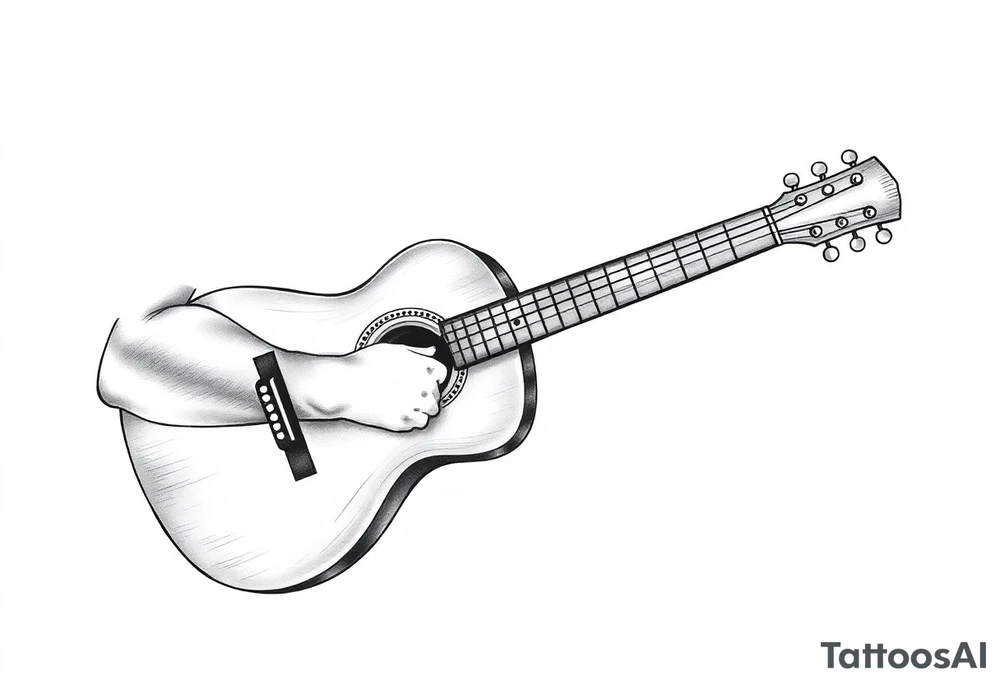 Line traditional American acoustic guitar tattoo idea