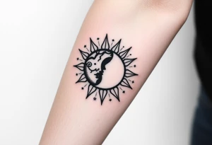 sun and moon embrace with constellation patterns tattoo idea