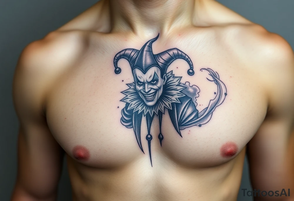 jester in a fog of smoke tattoo idea