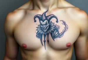 jester in a fog of smoke tattoo idea
