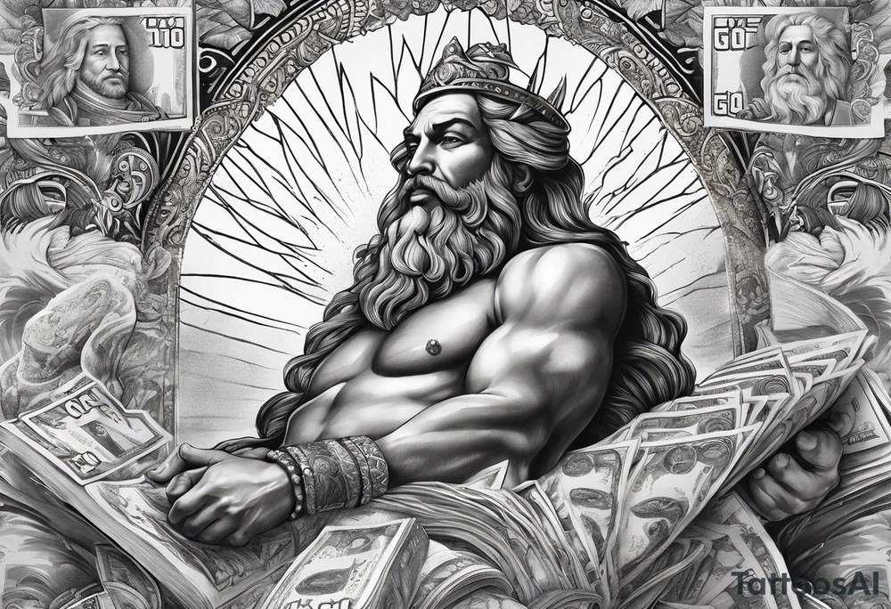God on top representing god over everything, lower on the leg show things like money, drinking, something beachy, cards tattoo idea