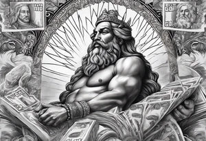 God on top representing god over everything, lower on the leg show things like money, drinking, something beachy, cards tattoo idea