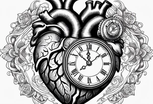 Anatomical heart with clock tattoo idea