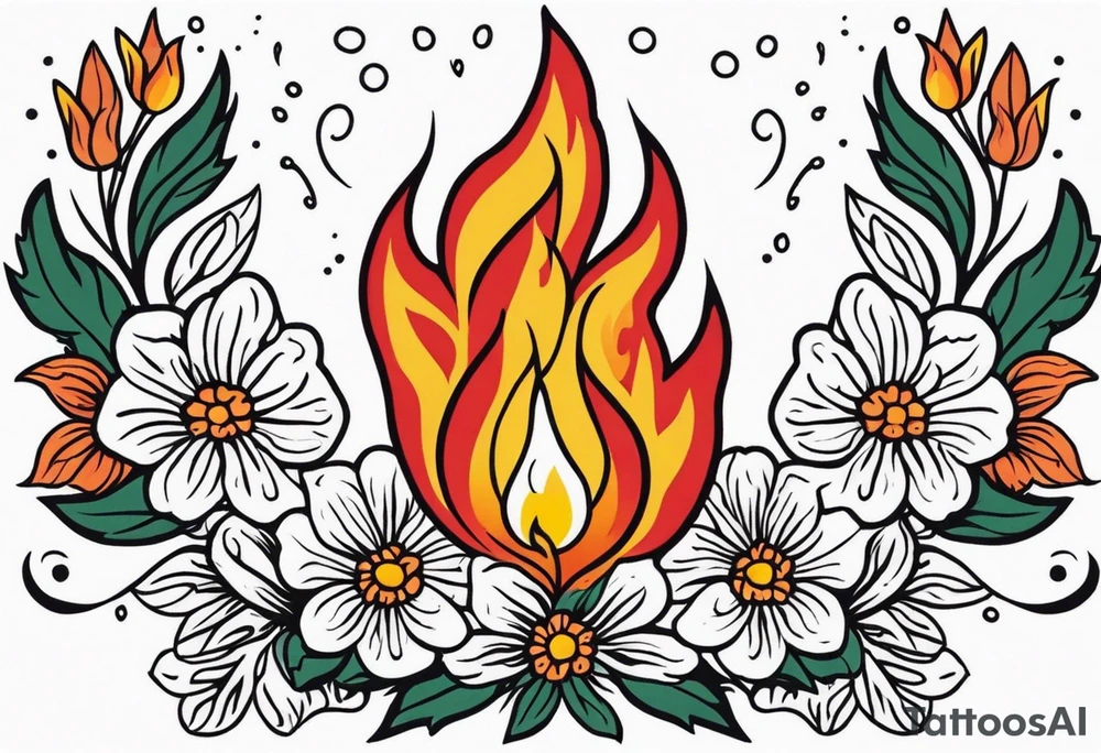 flames of fire
old school vintage simple traditional design surrounded by vintage flowers


bold color simple tattoo idea