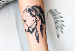 Indigenous, Majestic, and Powerful Goliath Grizzly Bear guarding a Magestic and Powerful Raven haired Warrior Squaw tattoo idea