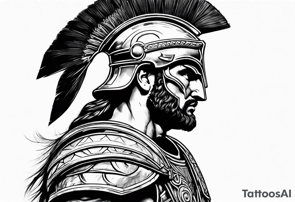 Side profile Spartan Solider ancient roman city in background tattoo idea