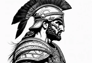 Side profile Spartan Solider ancient roman city in background tattoo idea