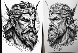 Realistic Zeus with lightning bolt tattoo idea