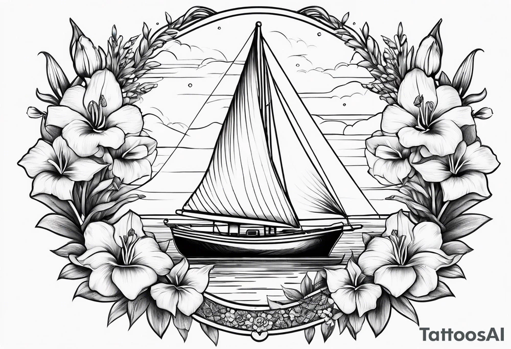 sailboat with Snapdragon gladiolus flowers tattoo idea