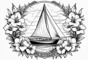 sailboat with Snapdragon gladiolus flowers tattoo idea