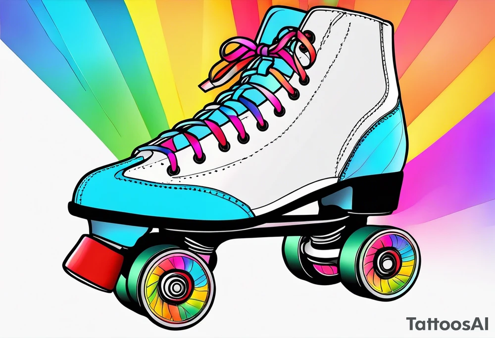 roller skates with rainbow wheels tattoo idea