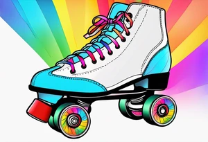 roller skates with rainbow wheels tattoo idea