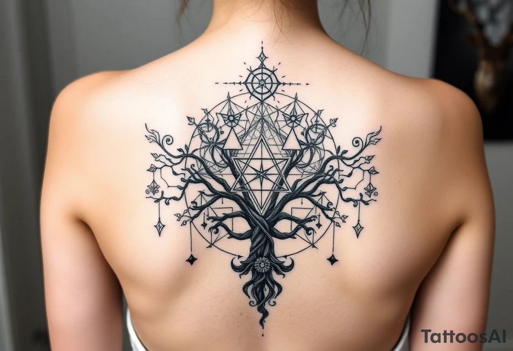 Sephiroth tree tattoo with sacred geometry and cosmic elements tattoo idea