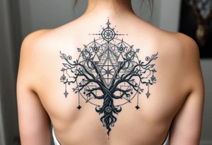 Sephiroth tree tattoo with sacred geometry and cosmic elements tattoo idea