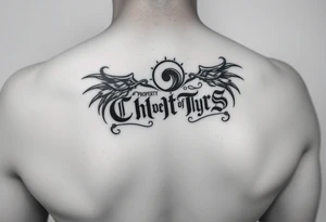 A simple tramp stamp that says Property of Chrys Hecate tattoo idea