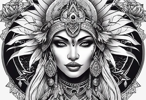 kali, alien goddess, valkrye, pirate, zen, pachamama, lotus, blank panther, eagle, skull, 5D, nueva gaya tattoo idea