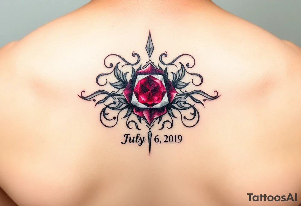 Ruby gemstone with the birthday July 6, 2019 to fit on lower ankle tattoo idea