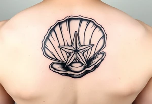 Open clamshell with starfish rendered in the art styles used during World War Two tattoo idea