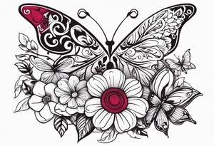 Flowers with Ruby and butterflies around it tattoo idea