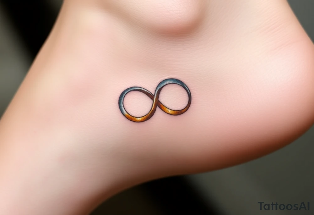 A delicate infinity symbol made of interlocking wedding rings, with soft metallic gold and silver tones tattoo idea