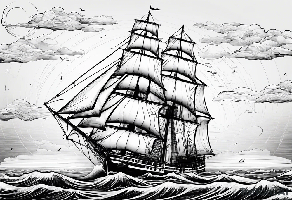 phare maritime dans un bateau a voiles. tattoo idea