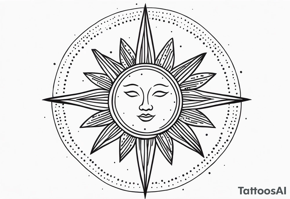 Simplistic sun made of black dots tattoo idea