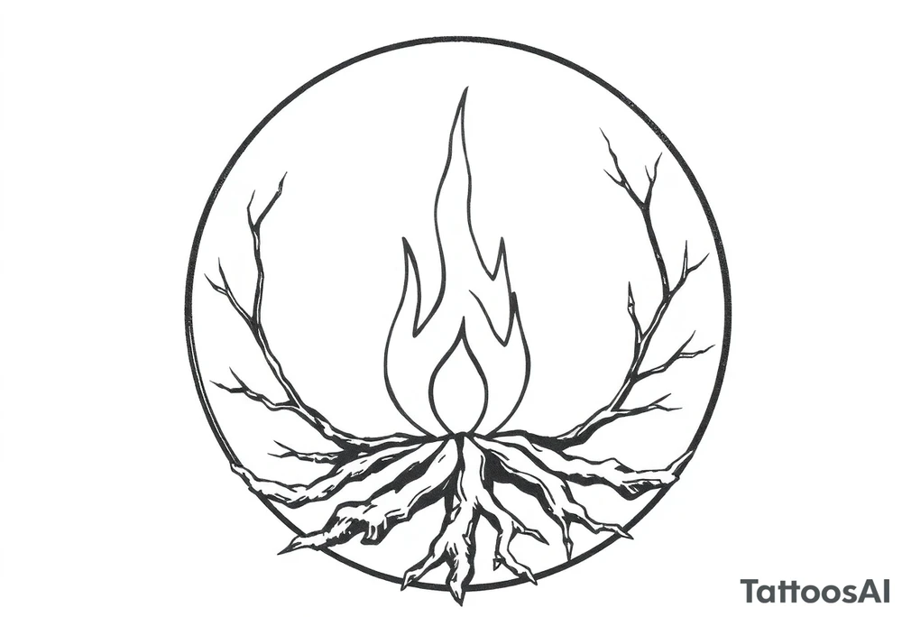 a round flame imprisoned in a roots circle tattoo idea