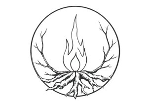 a round flame imprisoned in a roots circle tattoo idea