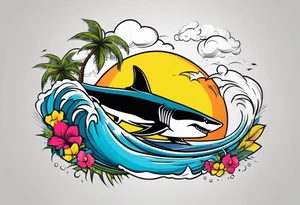 Great white shark, hurricane, palm trees, $$$$$$ tattoo idea