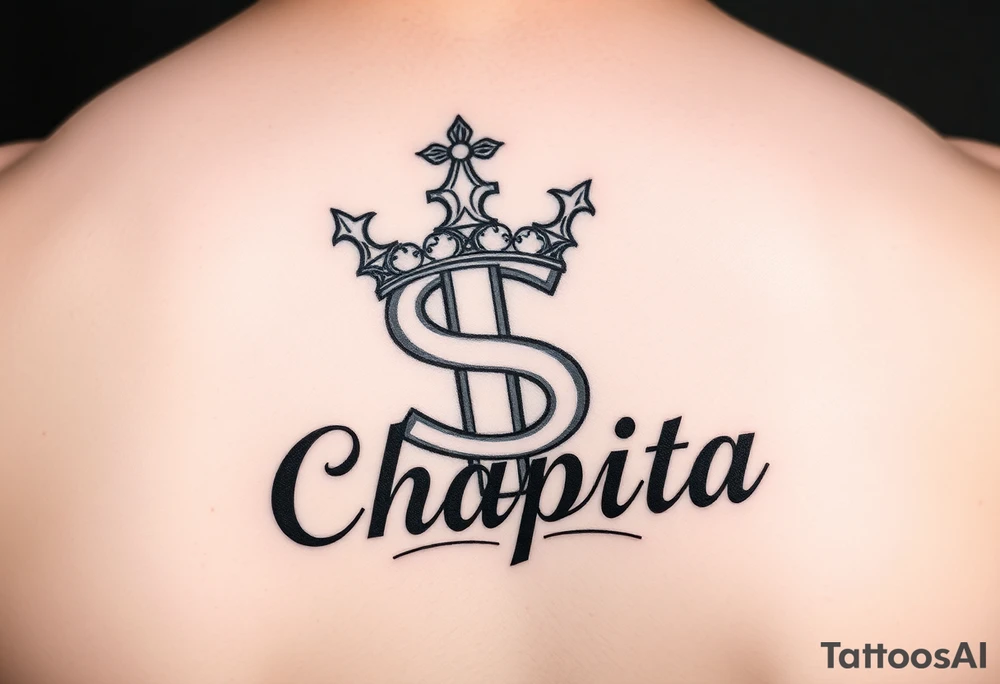 money sign with a crown and the name chapita tattoo idea