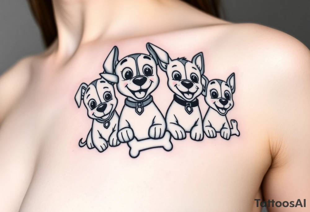 Dogs from paw patrol group chewing bones tattoo idea