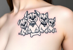 Dogs from paw patrol group chewing bones tattoo idea