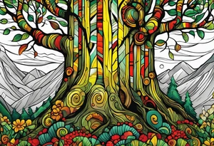 birch tree and includes the following wording "fuck cancer"
with yellow, green and red colours tattoo idea
