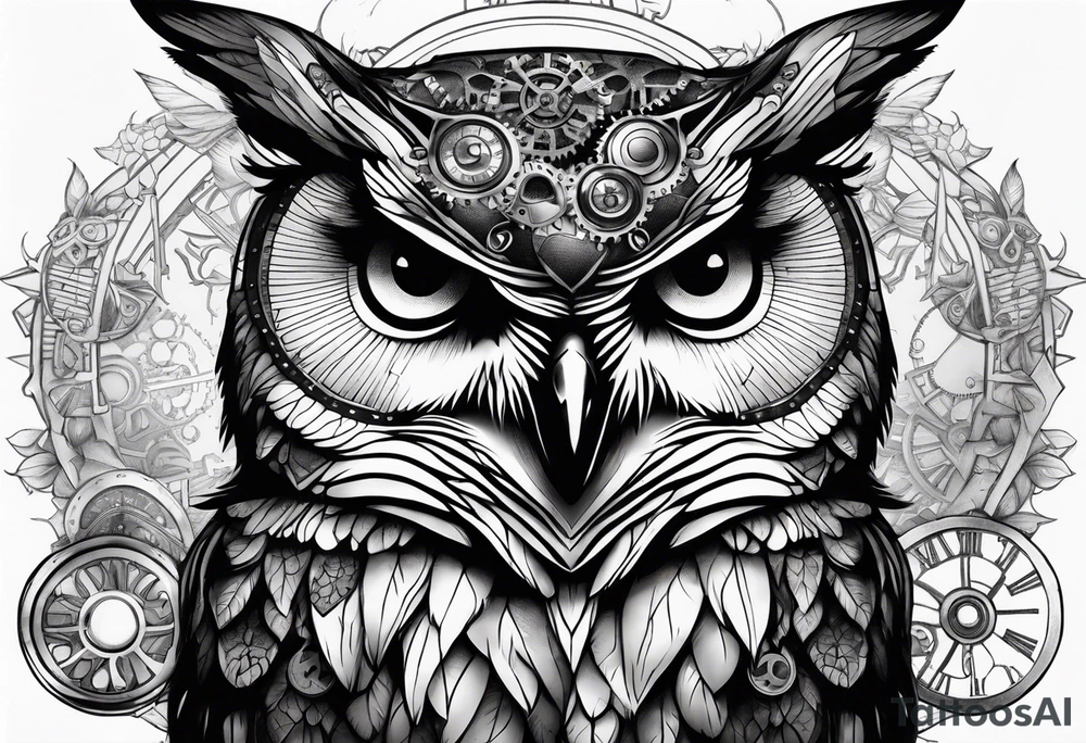 Owl in a steampunk style tattoo idea