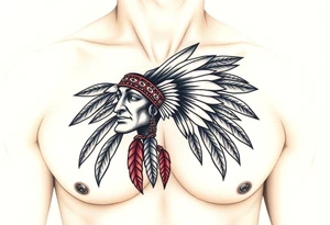 Native American chest in full color male left peck tattoo idea
