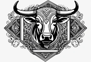 leather  detail with cow tag and cross sleeve tattoo idea